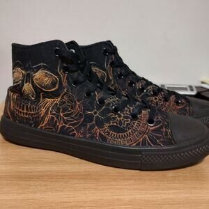RAAD Men's Skate Shoes Size 10.5 High Top Blk Orange Red Yellow Skeleton Graphic